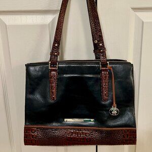 Beautiful Brahmin Black and Brown Croc Embossed Leather Handbag